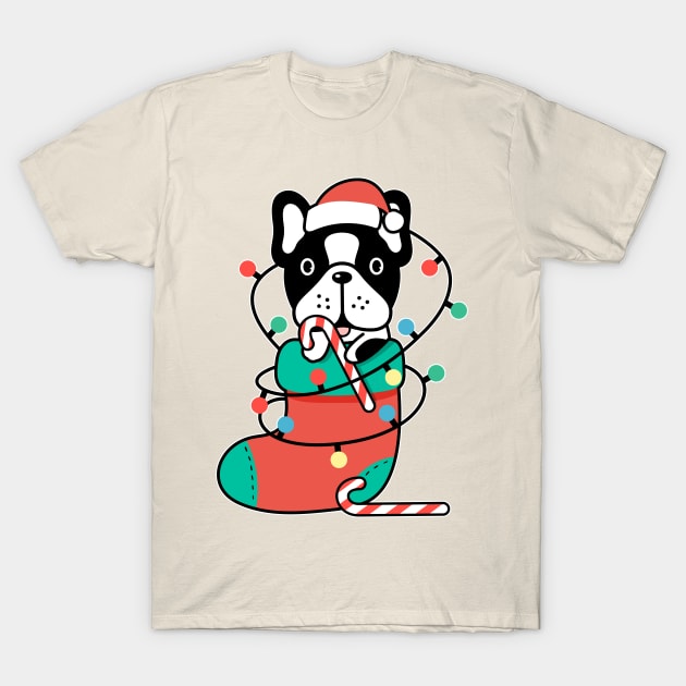 Christmas Frenchie Dog T-Shirt by Happy Lime